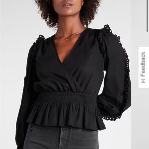 Express Women’s Eyelet Ruffle Wrap Front Peplum Top-Size M